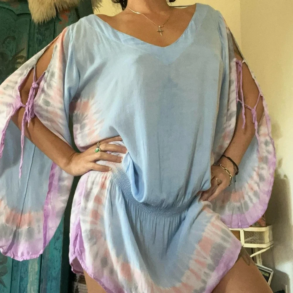 Tie-Dye Kaftan Dress in Blue and Purple - Picture 1 of 4